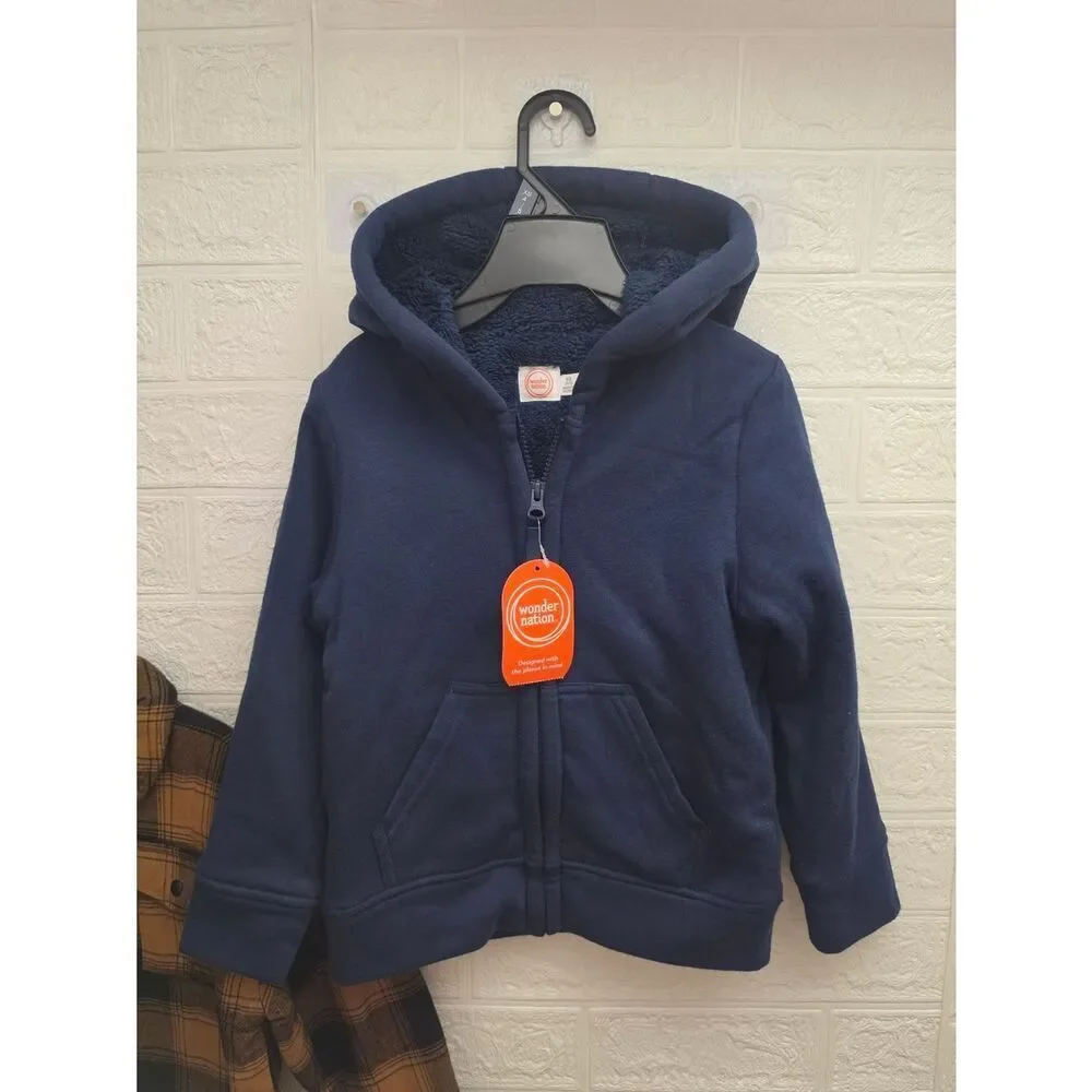 NWT Boys Wonder Nation XS 4/5 Sherpa-Lined Hoodie & Shacket Jacket Lot of 2 Warm
